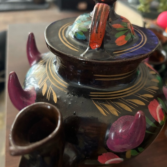 Vintage Red Clay Tea Pot | Terra Cotta Pottery Tea Pot with Tea Cups |